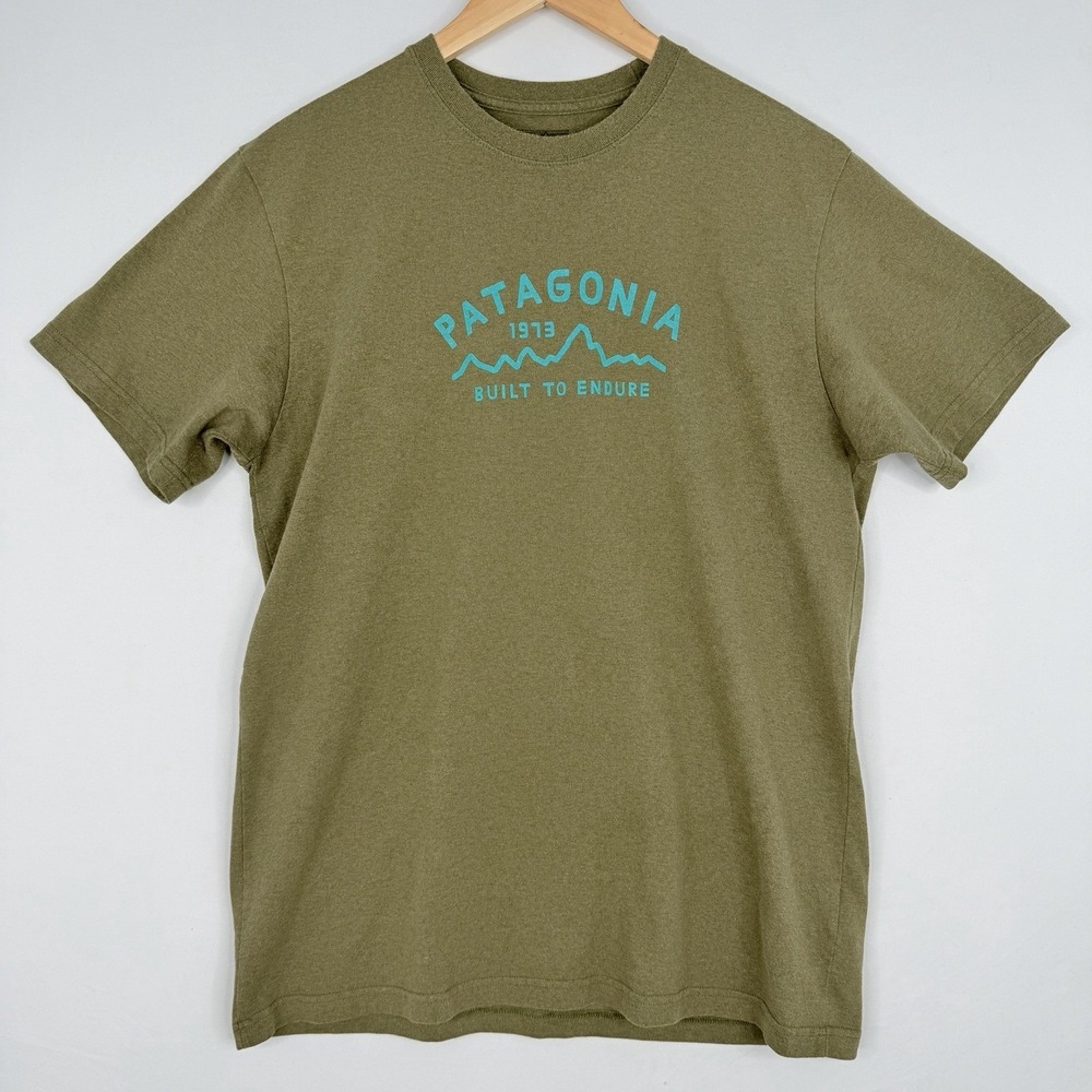 Patagonia Graphic T-Shirt Men S Green Built To Endure Hiking SZ-L Fits Like M